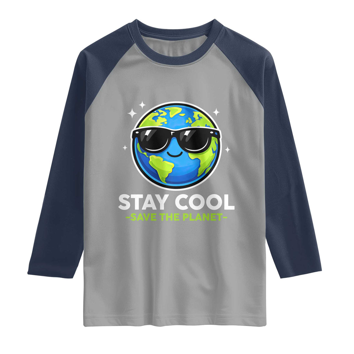 Stay Cool Save The Planet Eco-Friendly Earth Day Raglan Shirt Cute Cartoon Globe with Sunglasses for Environmental Awareness
