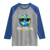 Stay Cool Save The Planet Eco-Friendly Earth Day Raglan Shirt Cute Cartoon Globe with Sunglasses for Environmental Awareness