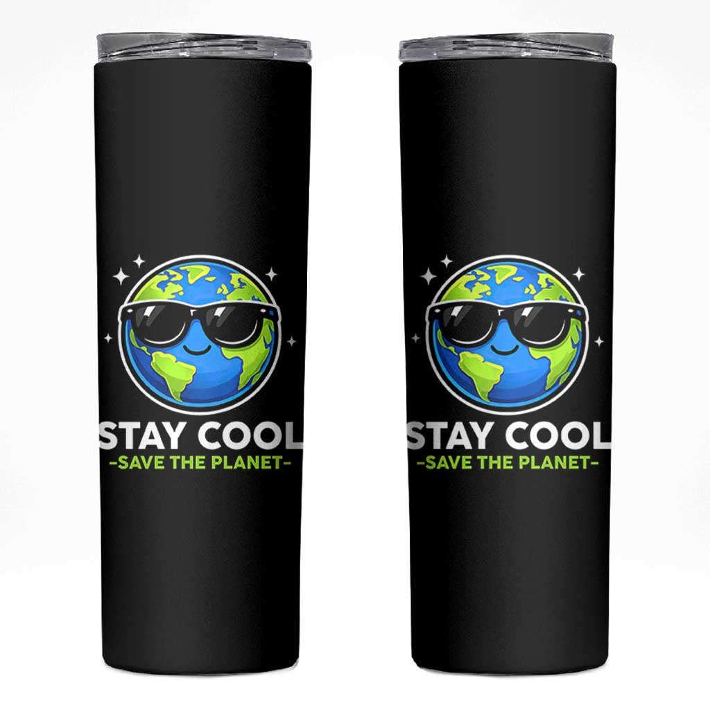Stay Cool Save The Planet Eco-Friendly Earth Day Skinny Tumbler Cute Cartoon Globe with Sunglasses for Environmental Awareness