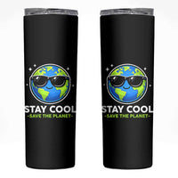 Stay Cool Save The Planet Eco-Friendly Earth Day Skinny Tumbler Cute Cartoon Globe with Sunglasses for Environmental Awareness