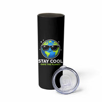 Stay Cool Save The Planet Eco-Friendly Earth Day Skinny Tumbler Cute Cartoon Globe with Sunglasses for Environmental Awareness