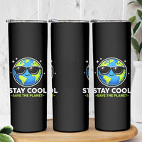 Stay Cool Save The Planet Eco-Friendly Earth Day Skinny Tumbler Cute Cartoon Globe with Sunglasses for Environmental Awareness