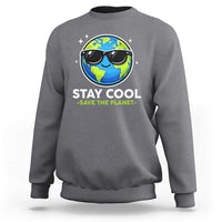 Stay Cool Save The Planet Eco-Friendly Earth Day Sweatshirt Cute Cartoon Globe with Sunglasses for Environmental Awareness