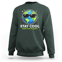 Stay Cool Save The Planet Eco-Friendly Earth Day Sweatshirt Cute Cartoon Globe with Sunglasses for Environmental Awareness
