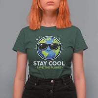 Stay Cool Save The Planet Eco-Friendly Earth Day T Shirt For Women Cute Cartoon Globe with Sunglasses for Environmental Awareness
