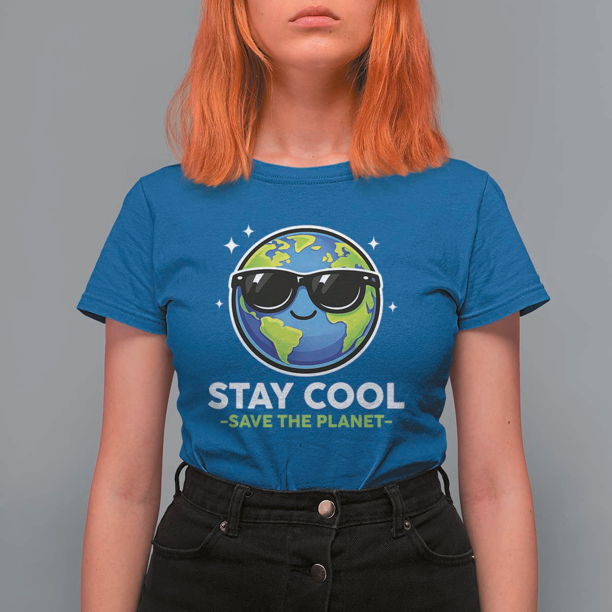 Stay Cool Save The Planet Eco-Friendly Earth Day T Shirt For Women Cute Cartoon Globe with Sunglasses for Environmental Awareness