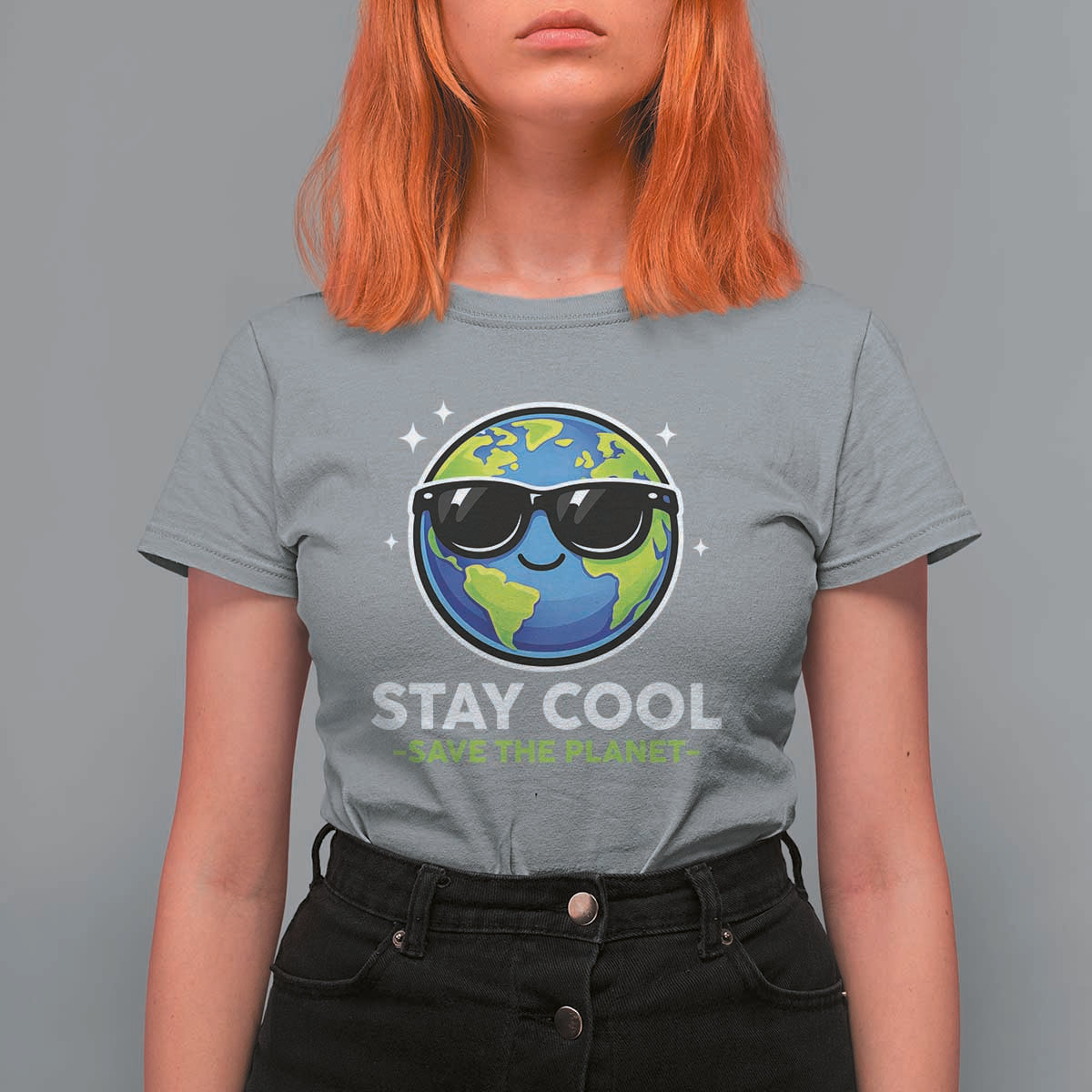 Stay Cool Save The Planet Eco-Friendly Earth Day T Shirt For Women Cute Cartoon Globe with Sunglasses for Environmental Awareness