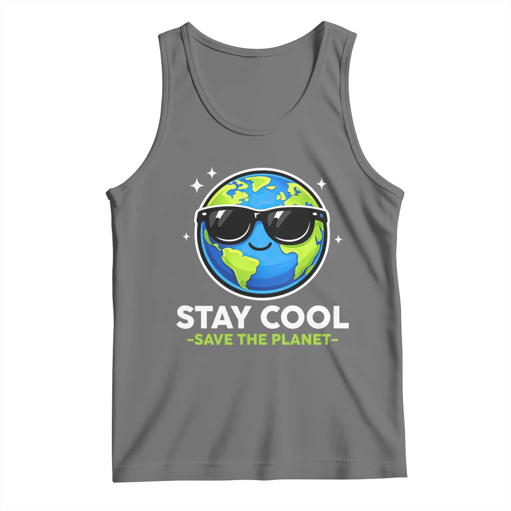 Stay Cool Save The Planet Eco-Friendly Earth Day Tank Top Cute Cartoon Globe with Sunglasses for Environmental Awareness