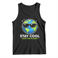 Stay Cool Save The Planet Eco-Friendly Earth Day Tank Top Cute Cartoon Globe with Sunglasses for Environmental Awareness