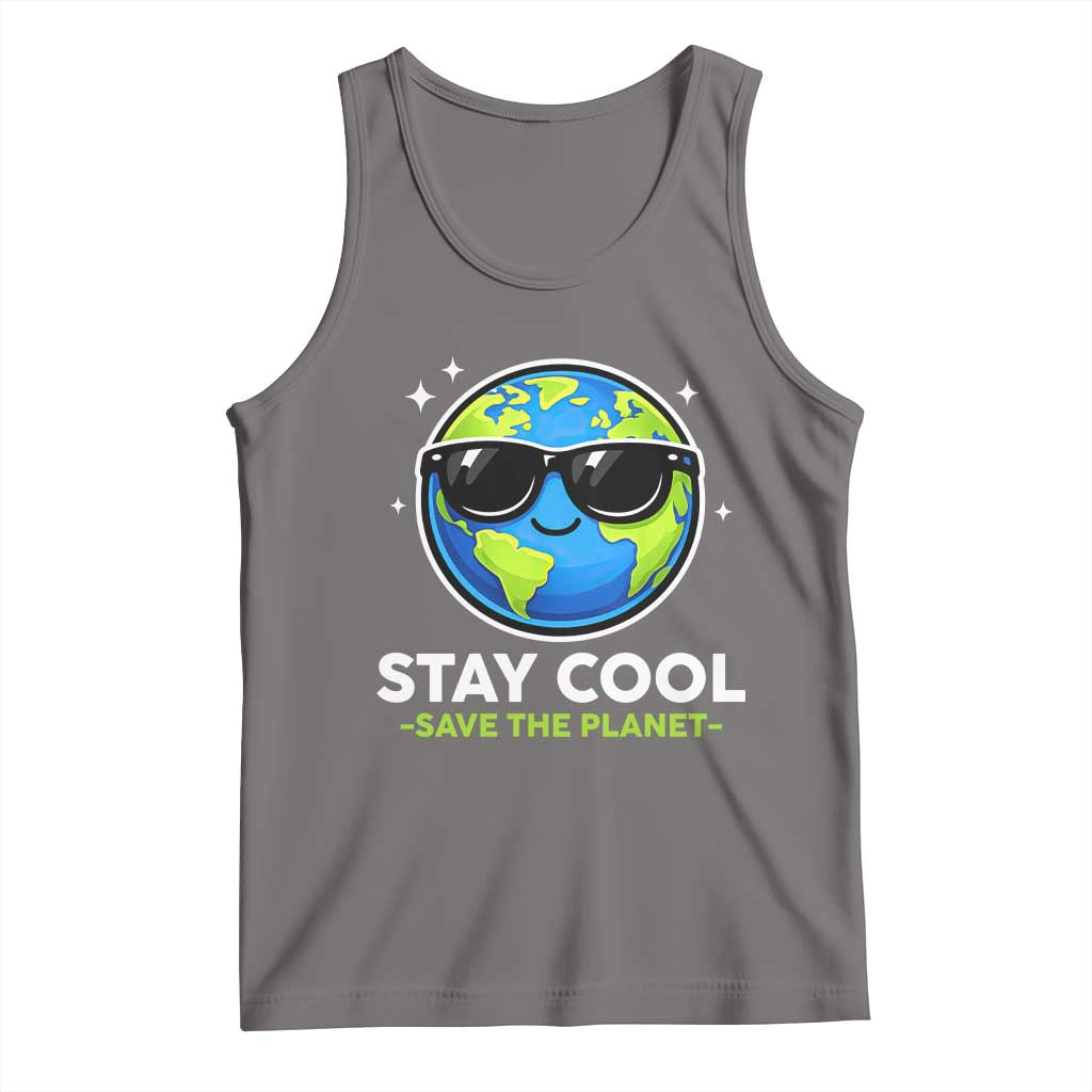 Stay Cool Save The Planet Eco-Friendly Earth Day Tank Top Cute Cartoon Globe with Sunglasses for Environmental Awareness