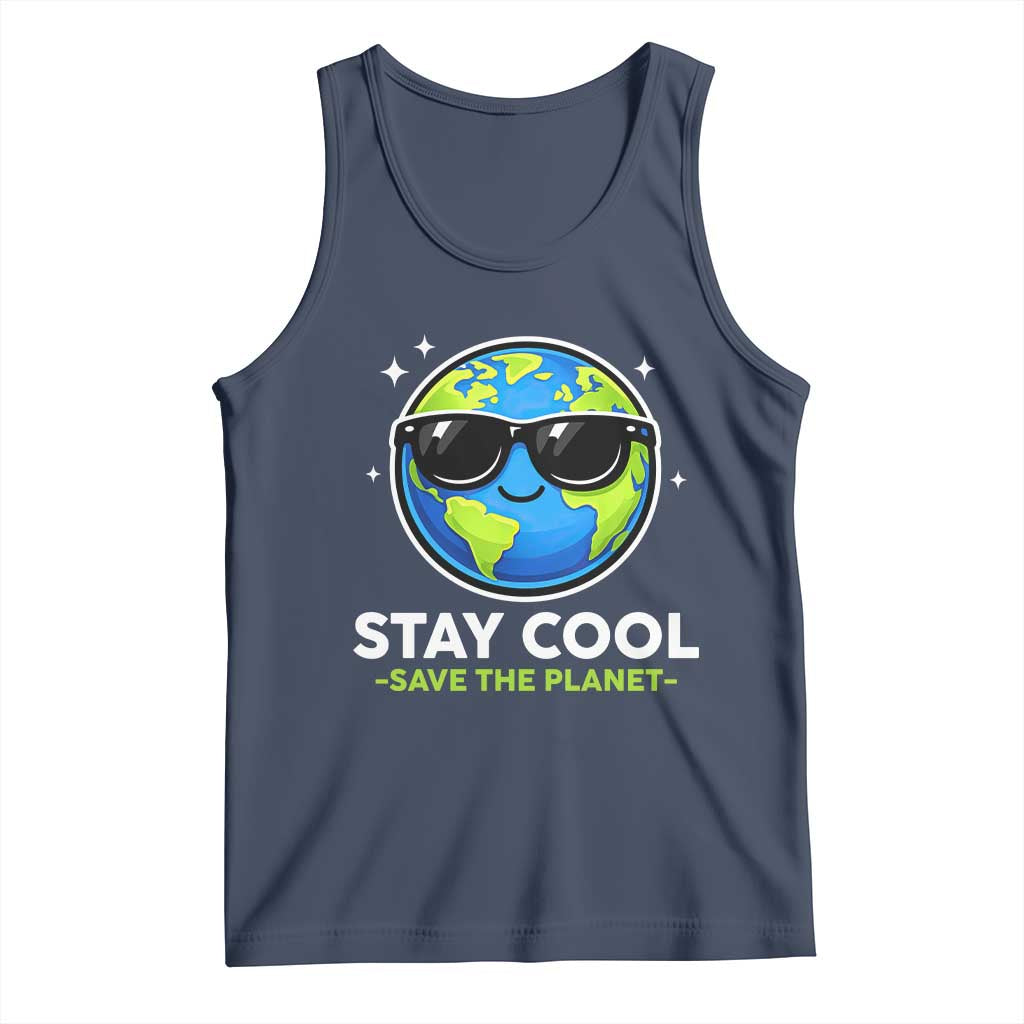 Stay Cool Save The Planet Eco-Friendly Earth Day Tank Top Cute Cartoon Globe with Sunglasses for Environmental Awareness