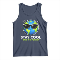 Stay Cool Save The Planet Eco-Friendly Earth Day Tank Top Cute Cartoon Globe with Sunglasses for Environmental Awareness