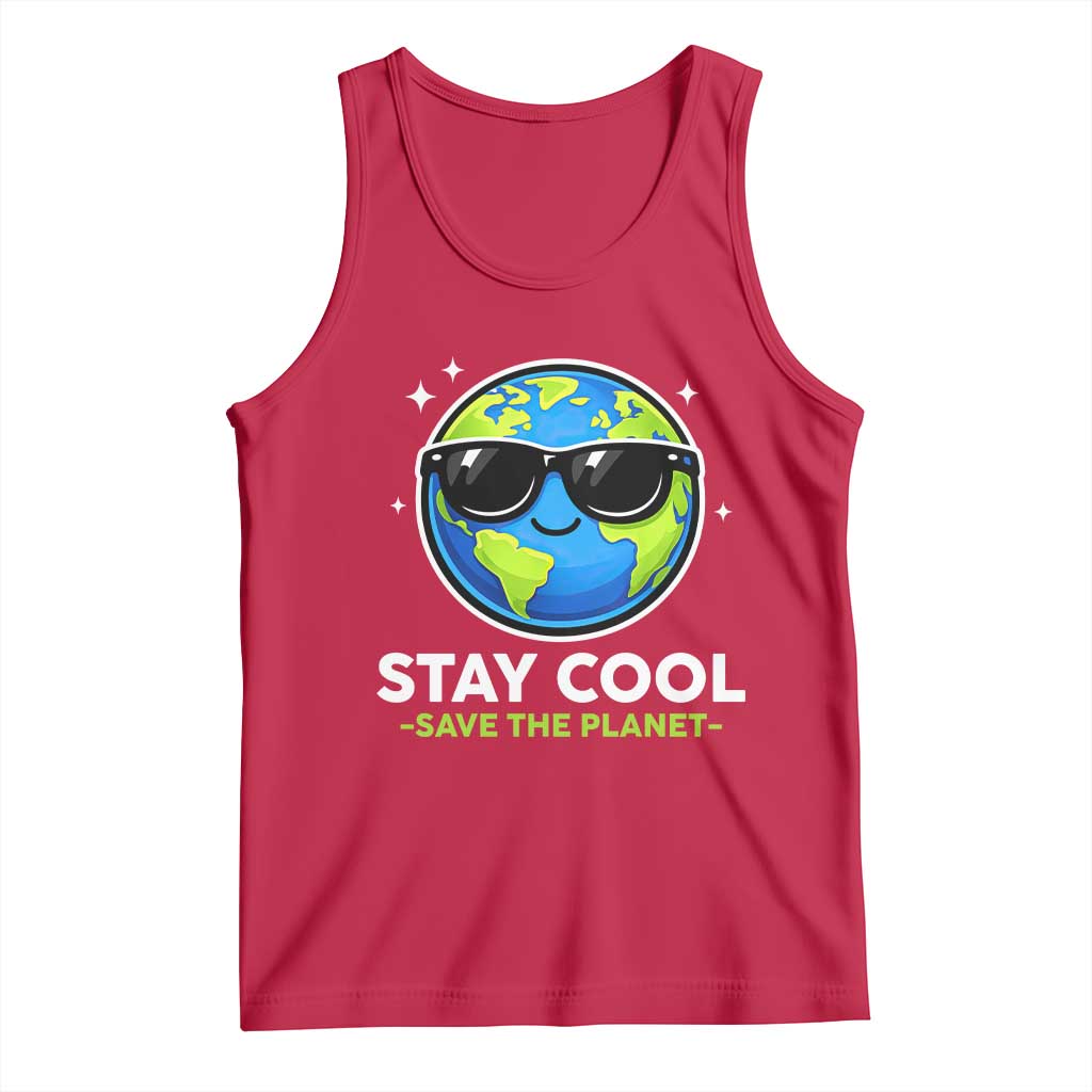 Stay Cool Save The Planet Eco-Friendly Earth Day Tank Top Cute Cartoon Globe with Sunglasses for Environmental Awareness