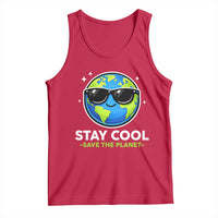 Stay Cool Save The Planet Eco-Friendly Earth Day Tank Top Cute Cartoon Globe with Sunglasses for Environmental Awareness