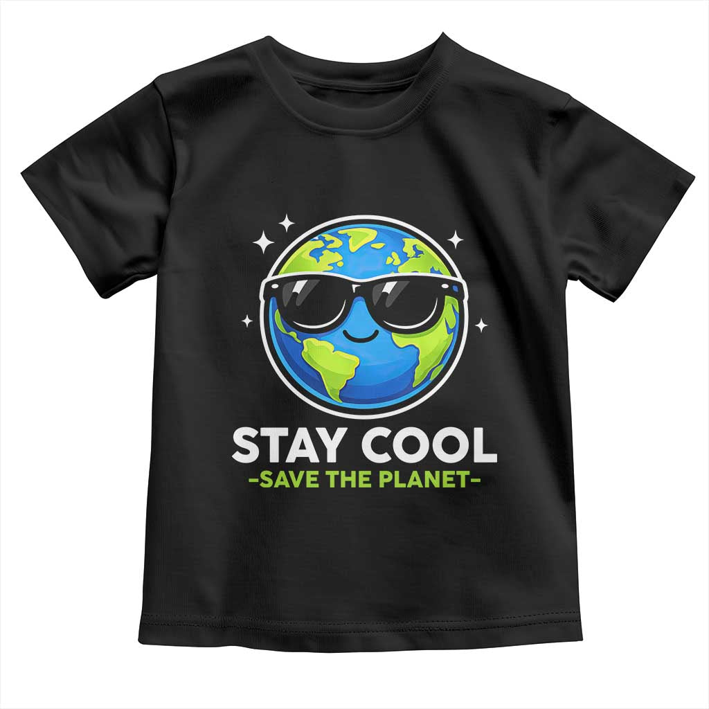 Stay Cool Save The Planet Eco-Friendly Earth Day Toddler T Shirt Cute Cartoon Globe with Sunglasses for Environmental Awareness