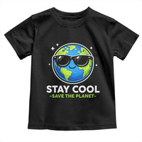 Stay Cool Save The Planet Eco-Friendly Earth Day Toddler T Shirt Cute Cartoon Globe with Sunglasses for Environmental Awareness