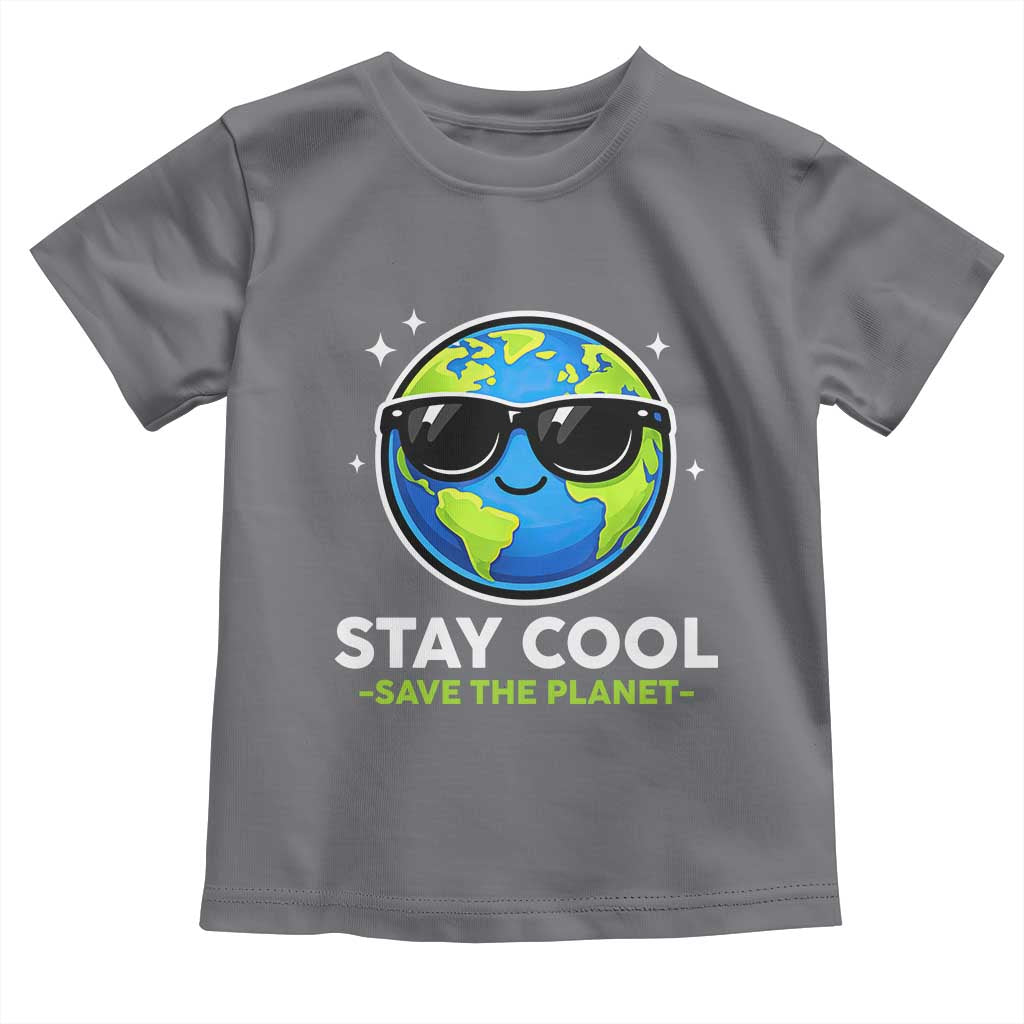 Stay Cool Save The Planet Eco-Friendly Earth Day Toddler T Shirt Cute Cartoon Globe with Sunglasses for Environmental Awareness
