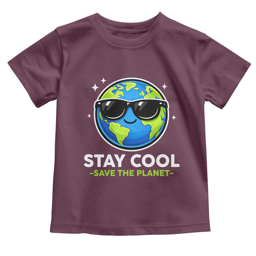 Stay Cool Save The Planet Eco-Friendly Earth Day Toddler T Shirt Cute Cartoon Globe with Sunglasses for Environmental Awareness