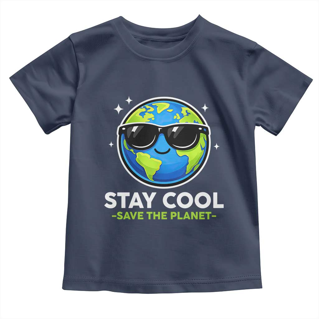 Stay Cool Save The Planet Eco-Friendly Earth Day Toddler T Shirt Cute Cartoon Globe with Sunglasses for Environmental Awareness