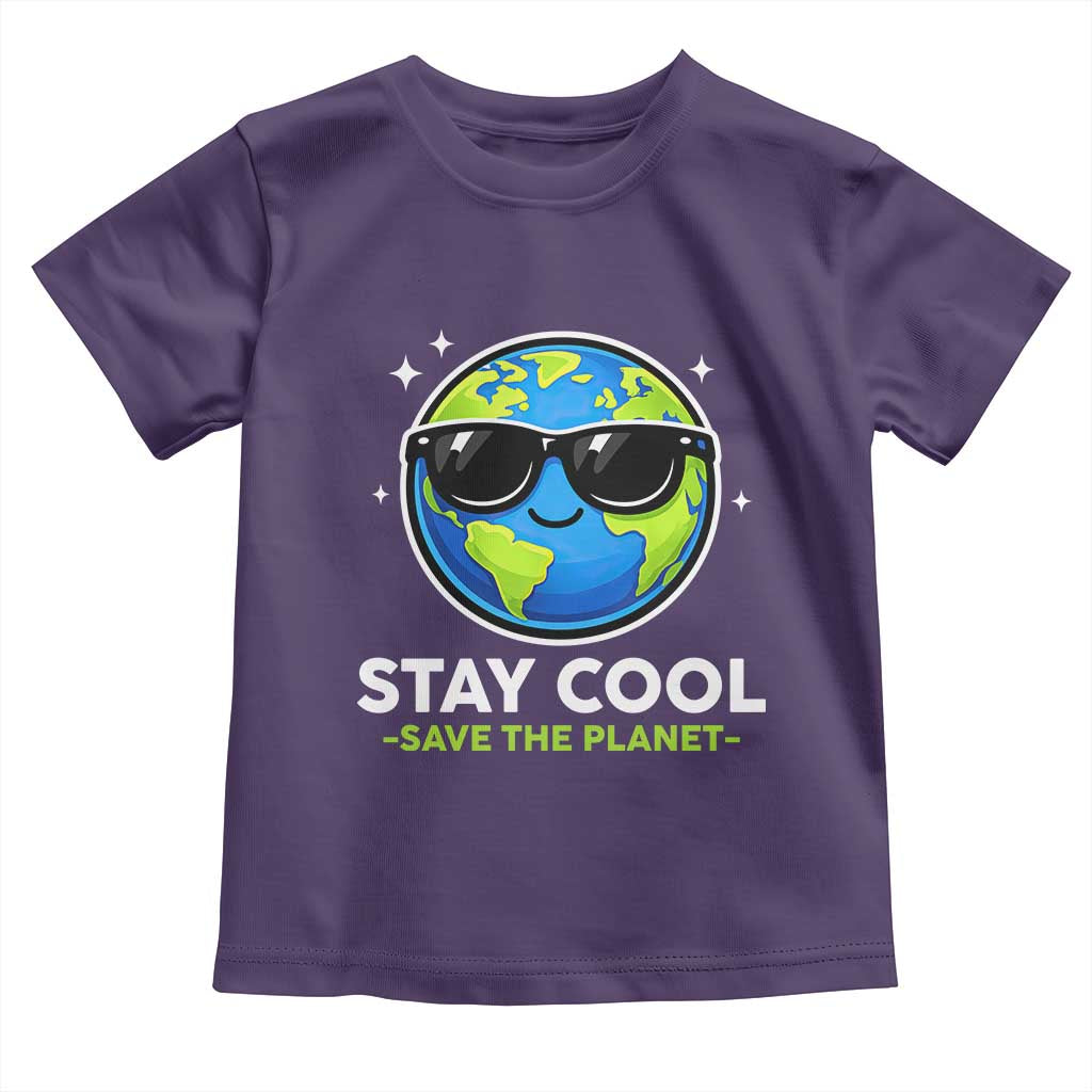 Stay Cool Save The Planet Eco-Friendly Earth Day Toddler T Shirt Cute Cartoon Globe with Sunglasses for Environmental Awareness
