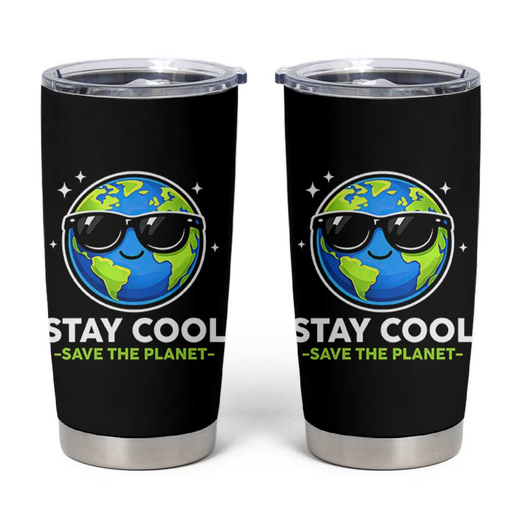Stay Cool Save The Planet Eco-Friendly Earth Day Tumbler Cup Cute Cartoon Globe with Sunglasses for Environmental Awareness