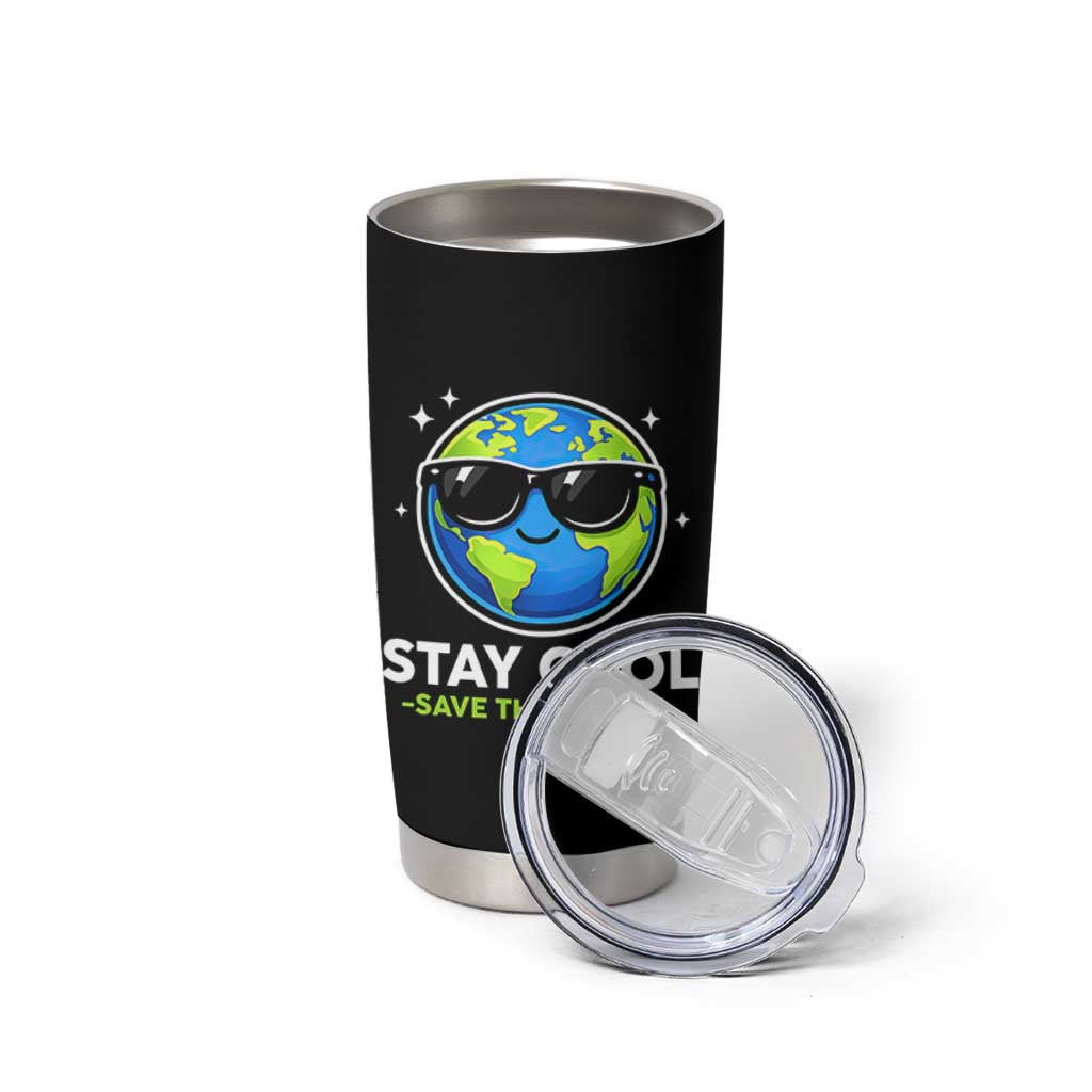 Stay Cool Save The Planet Eco-Friendly Earth Day Tumbler Cup Cute Cartoon Globe with Sunglasses for Environmental Awareness