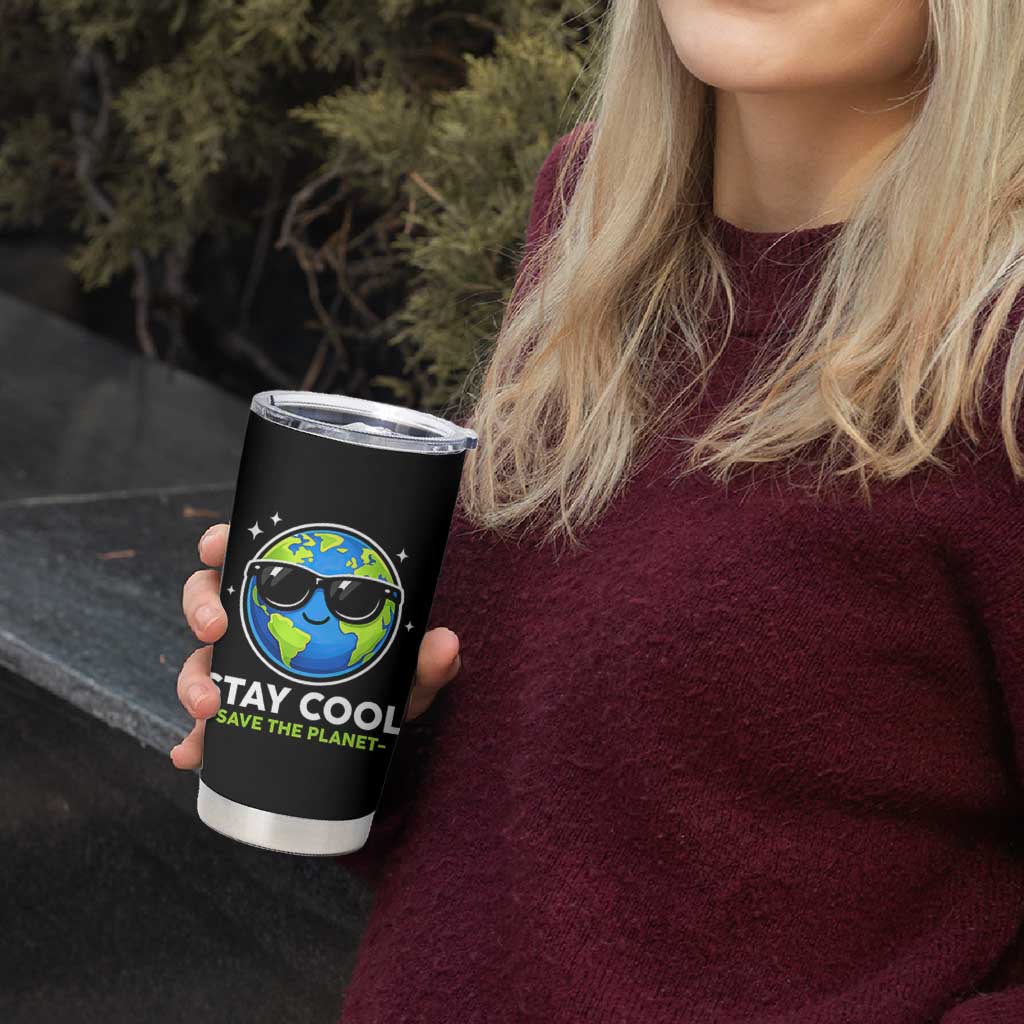 Stay Cool Save The Planet Eco-Friendly Earth Day Tumbler Cup Cute Cartoon Globe with Sunglasses for Environmental Awareness