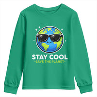 Stay Cool Save The Planet Eco-Friendly Earth Day Youth Sweatshirt Cute Cartoon Globe with Sunglasses for Environmental Awareness