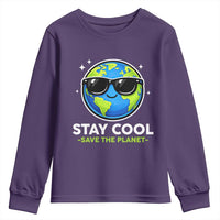 Stay Cool Save The Planet Eco-Friendly Earth Day Youth Sweatshirt Cute Cartoon Globe with Sunglasses for Environmental Awareness