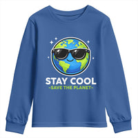 Stay Cool Save The Planet Eco-Friendly Earth Day Youth Sweatshirt Cute Cartoon Globe with Sunglasses for Environmental Awareness