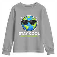 Stay Cool Save The Planet Eco-Friendly Earth Day Youth Sweatshirt Cute Cartoon Globe with Sunglasses for Environmental Awareness