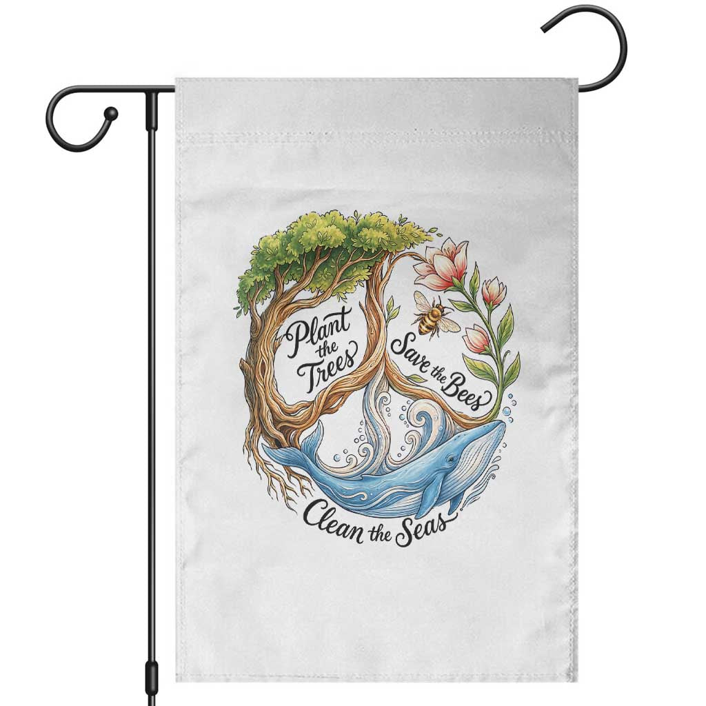 Plant The Trees Save The Bees Clean The Seas Garden Flag Vintage Peace Sign Aesthetic Nature Lover Ocean Conservation
