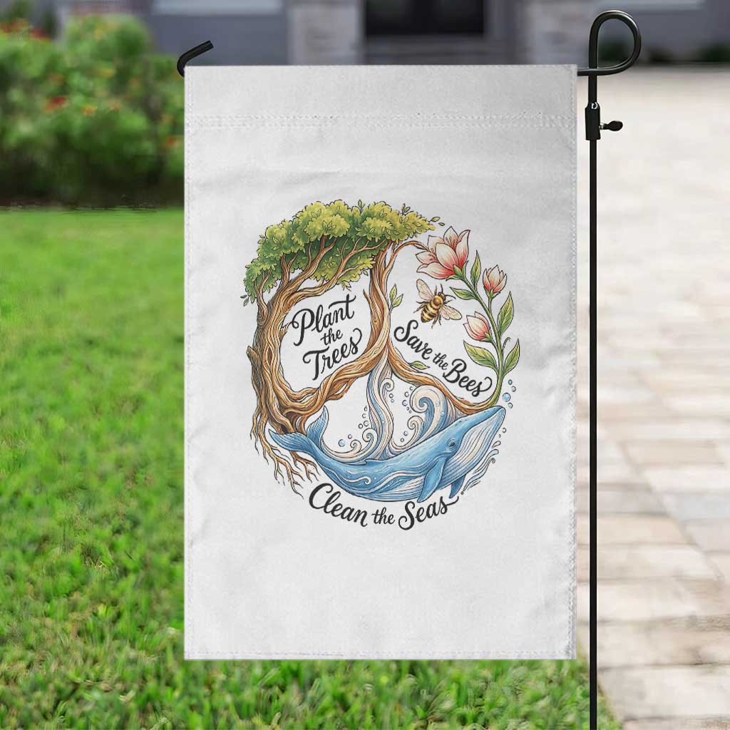 Plant The Trees Save The Bees Clean The Seas Garden Flag Vintage Peace Sign Aesthetic Nature Lover Ocean Conservation