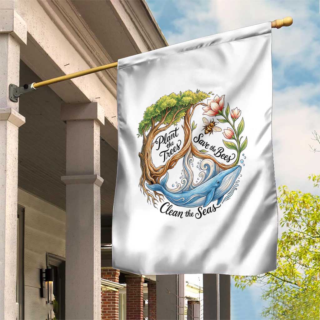 Plant The Trees Save The Bees Clean The Seas Garden Flag Vintage Peace Sign Aesthetic Nature Lover Ocean Conservation