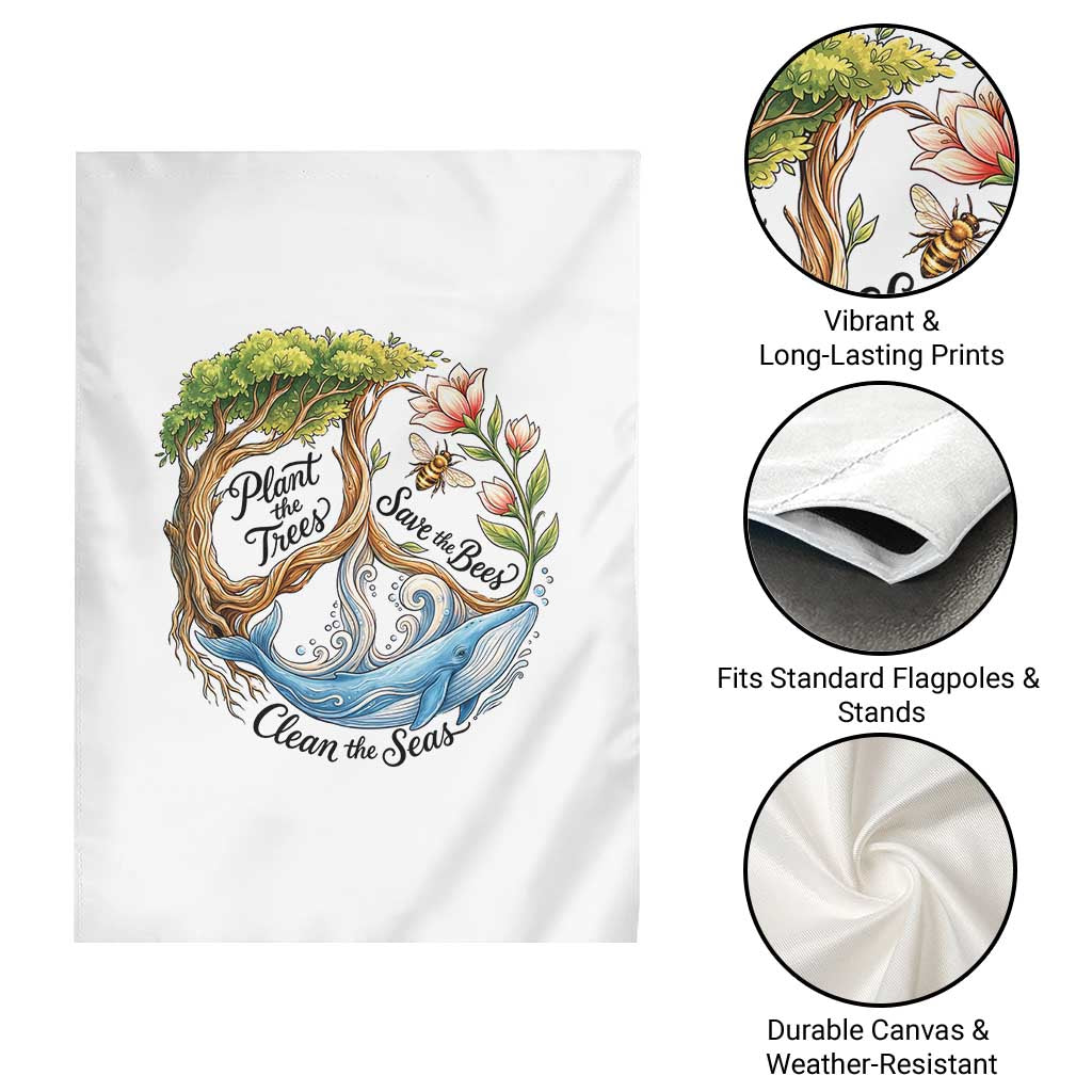 Plant The Trees Save The Bees Clean The Seas Garden Flag Vintage Peace Sign Aesthetic Nature Lover Ocean Conservation