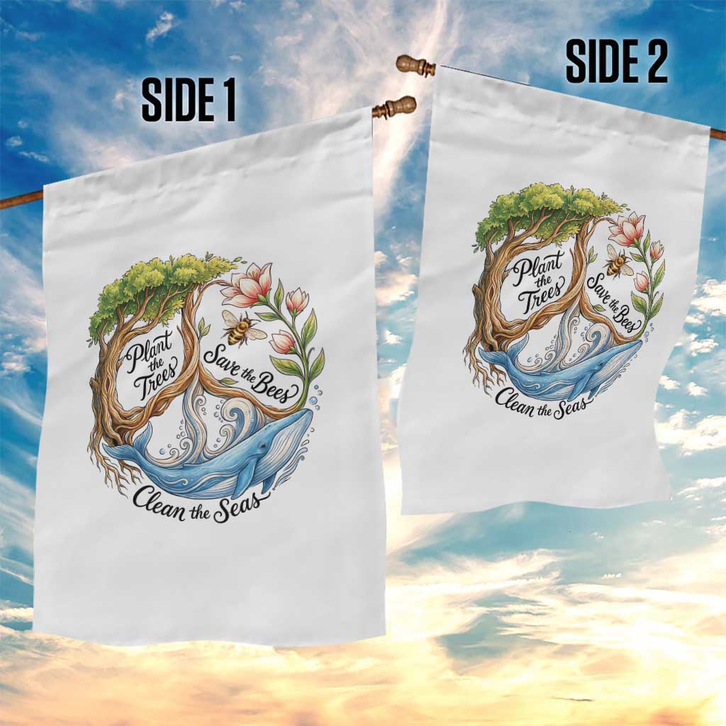 Plant The Trees Save The Bees Clean The Seas Garden Flag Vintage Peace Sign Aesthetic Nature Lover Ocean Conservation
