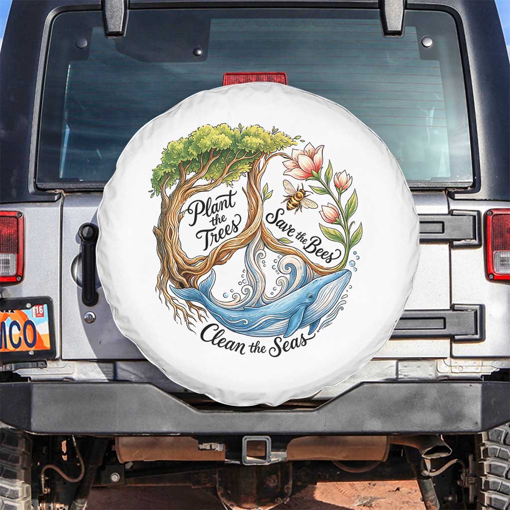 Plant The Trees Save The Bees Clean The Seas Spare Tire Cover Vintage Peace Sign Aesthetic Nature Lover Ocean Conservation
