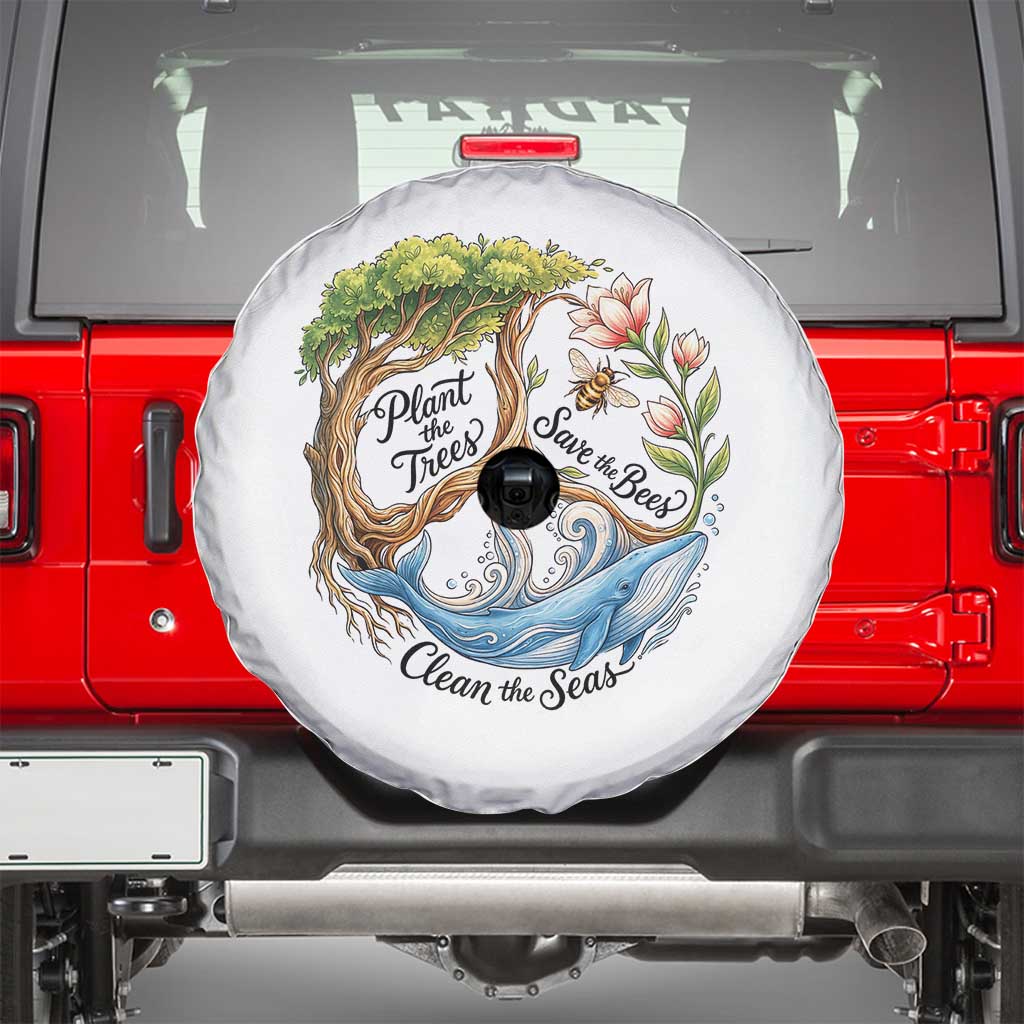 Plant The Trees Save The Bees Clean The Seas Spare Tire Cover Vintage Peace Sign Aesthetic Nature Lover Ocean Conservation