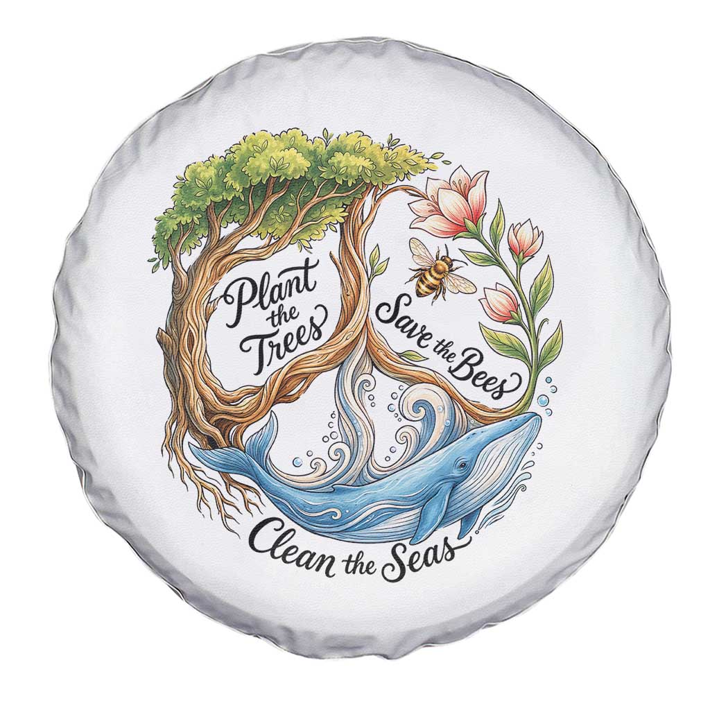 Plant The Trees Save The Bees Clean The Seas Spare Tire Cover Vintage Peace Sign Aesthetic Nature Lover Ocean Conservation