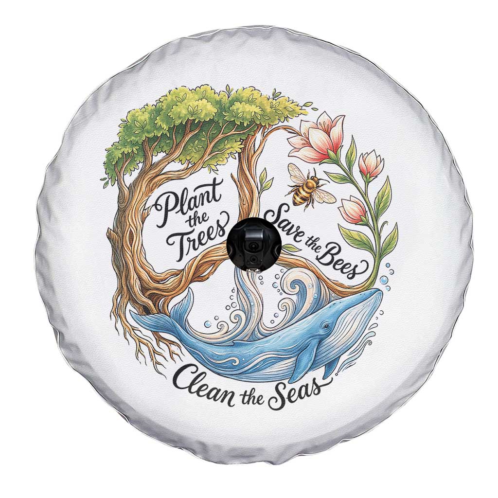 Plant The Trees Save The Bees Clean The Seas Spare Tire Cover Vintage Peace Sign Aesthetic Nature Lover Ocean Conservation