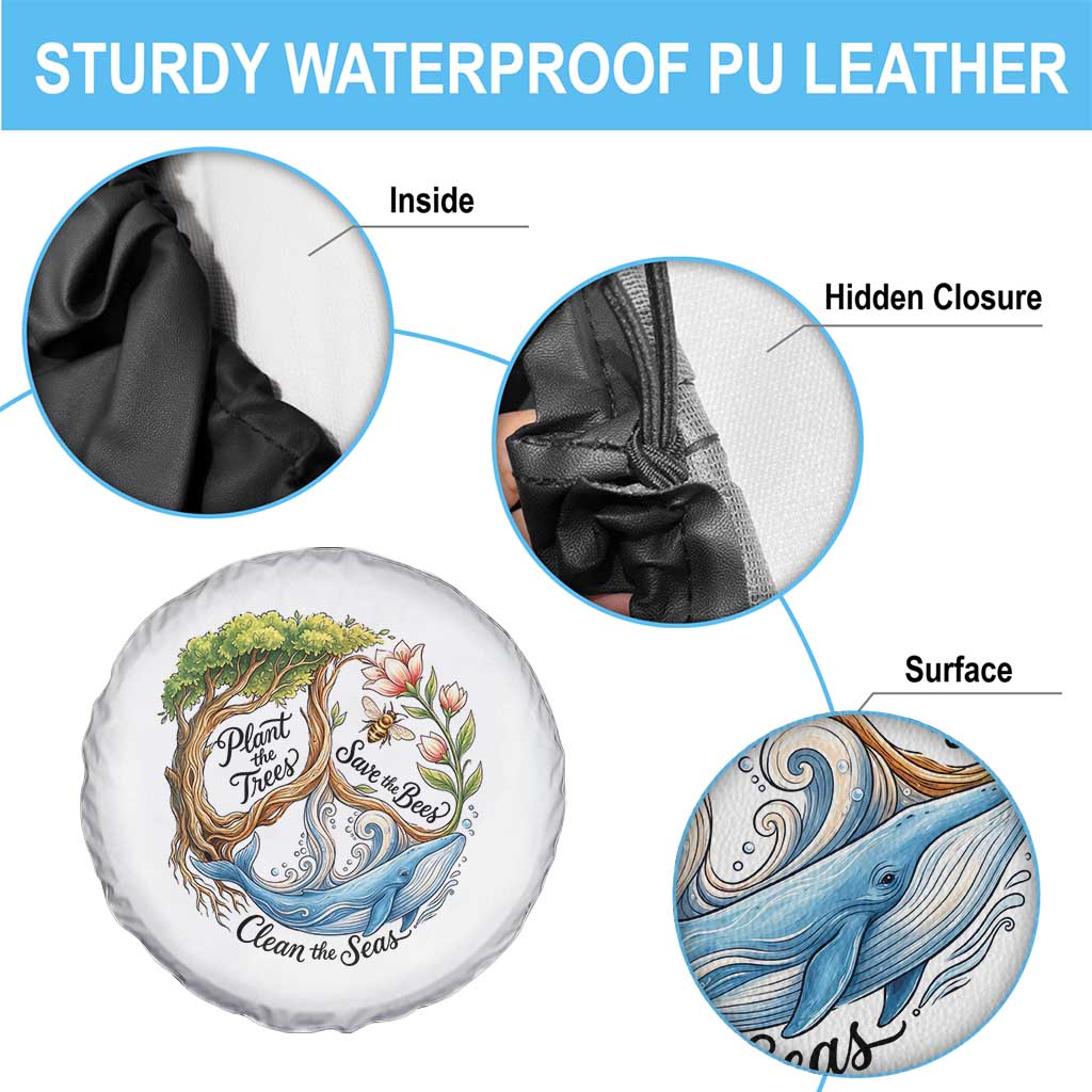 Plant The Trees Save The Bees Clean The Seas Spare Tire Cover Vintage Peace Sign Aesthetic Nature Lover Ocean Conservation