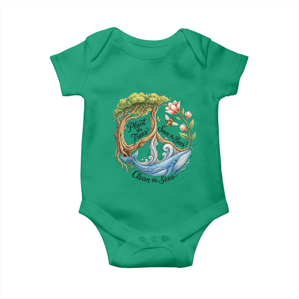 Plant The Trees Save The Bees Clean The Seas Baby Onesie Vintage Peace Sign Aesthetic Nature Lover Ocean Conservation