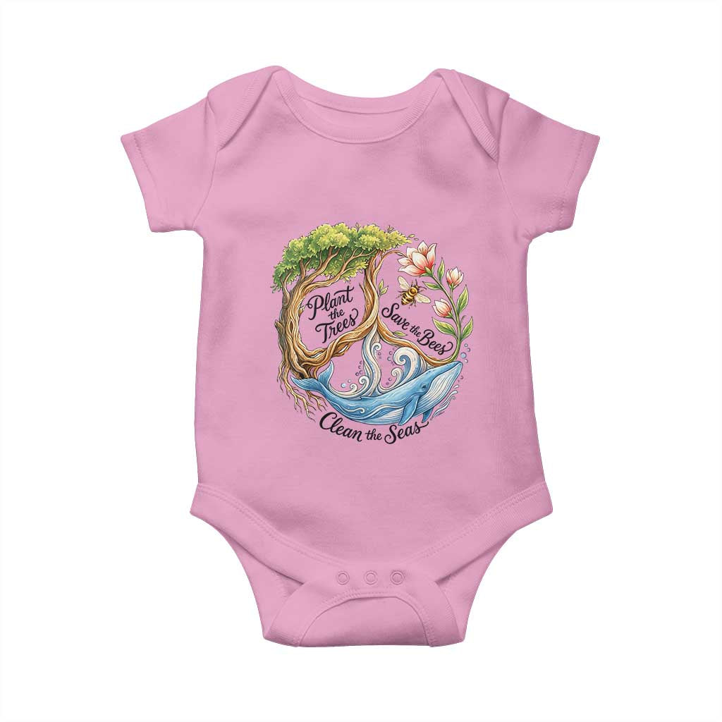 Plant The Trees Save The Bees Clean The Seas Baby Onesie Vintage Peace Sign Aesthetic Nature Lover Ocean Conservation
