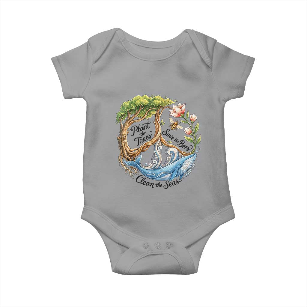 Plant The Trees Save The Bees Clean The Seas Baby Onesie Vintage Peace Sign Aesthetic Nature Lover Ocean Conservation
