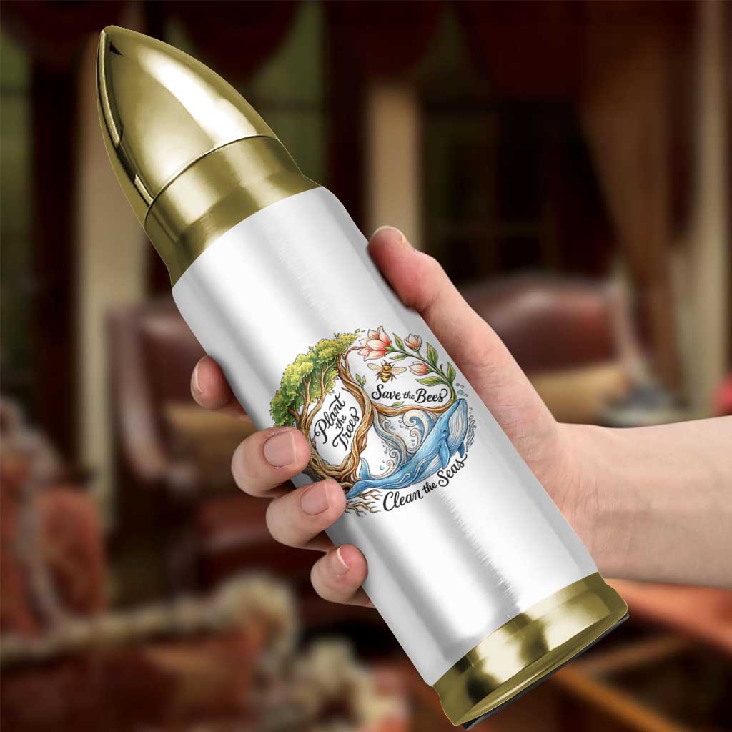 Plant The Trees Save The Bees Clean The Seas Bullet Tumbler Vintage Peace Sign Aesthetic Nature Lover Ocean Conservation
