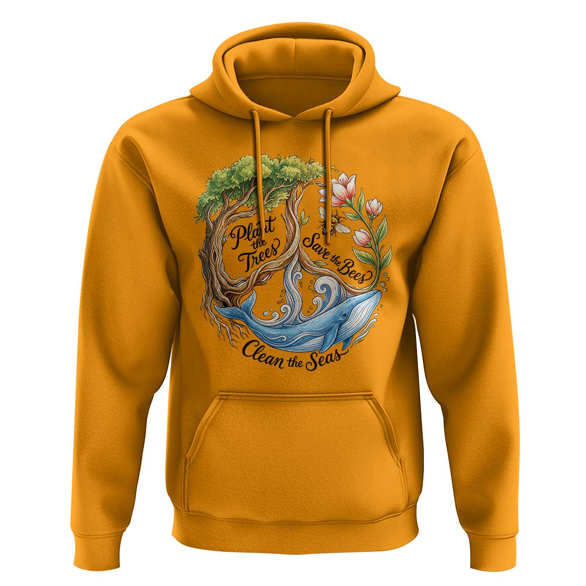 Plant The Trees Save The Bees Clean The Seas Hoodie Vintage Peace Sign Aesthetic Nature Lover Ocean Conservation