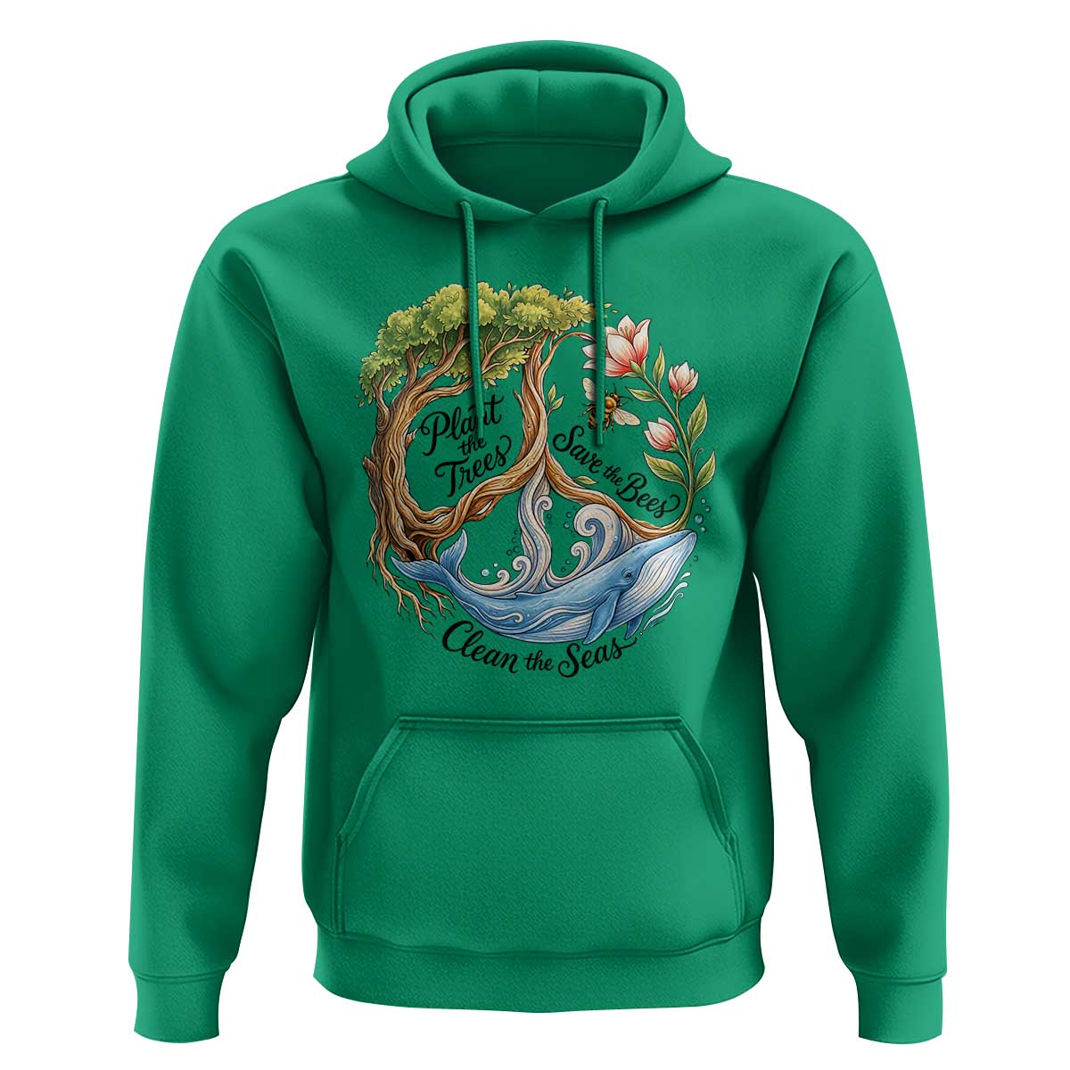 Plant The Trees Save The Bees Clean The Seas Hoodie Vintage Peace Sign Aesthetic Nature Lover Ocean Conservation
