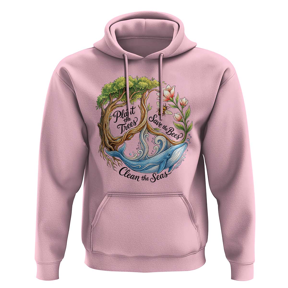 Plant The Trees Save The Bees Clean The Seas Hoodie Vintage Peace Sign Aesthetic Nature Lover Ocean Conservation