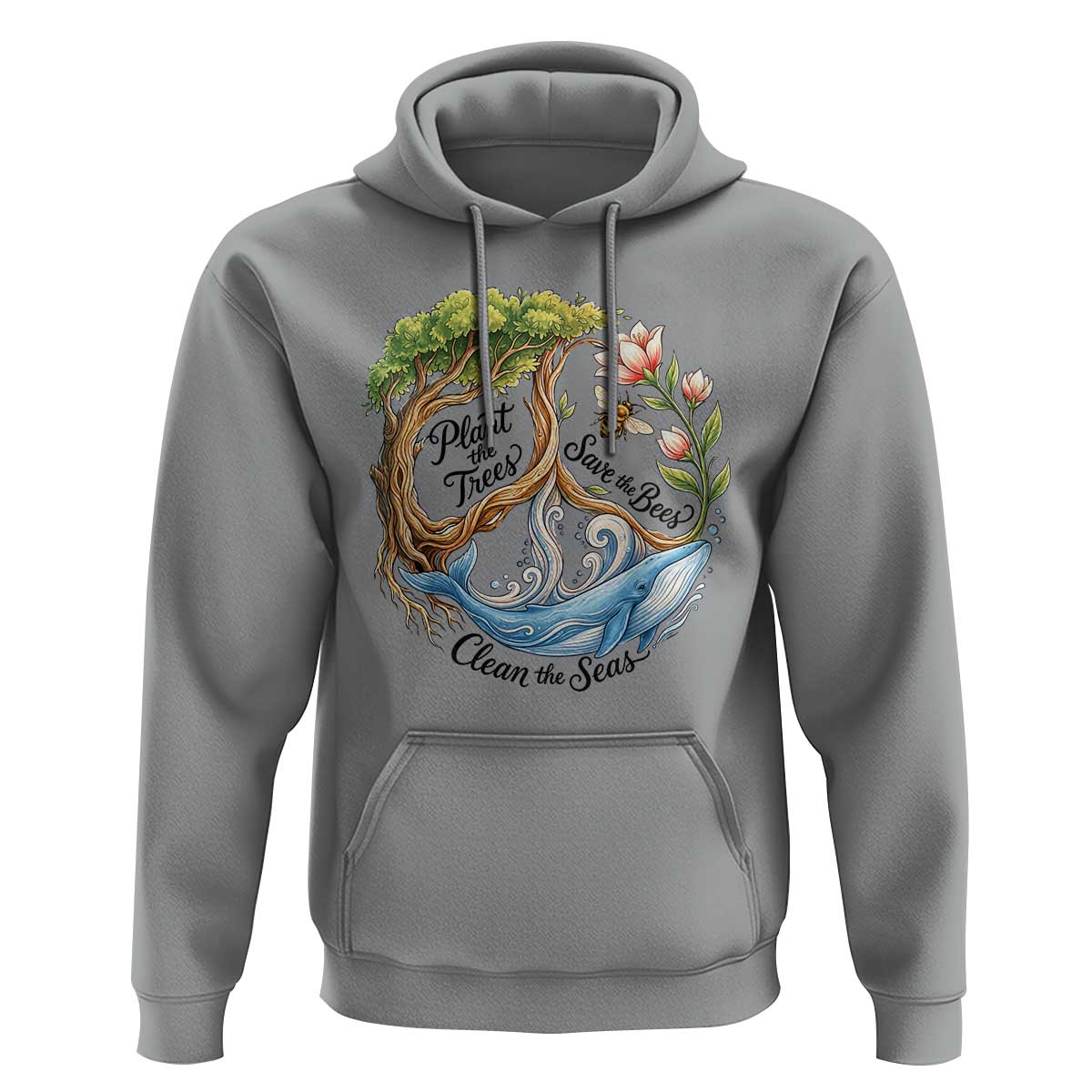 Plant The Trees Save The Bees Clean The Seas Hoodie Vintage Peace Sign Aesthetic Nature Lover Ocean Conservation