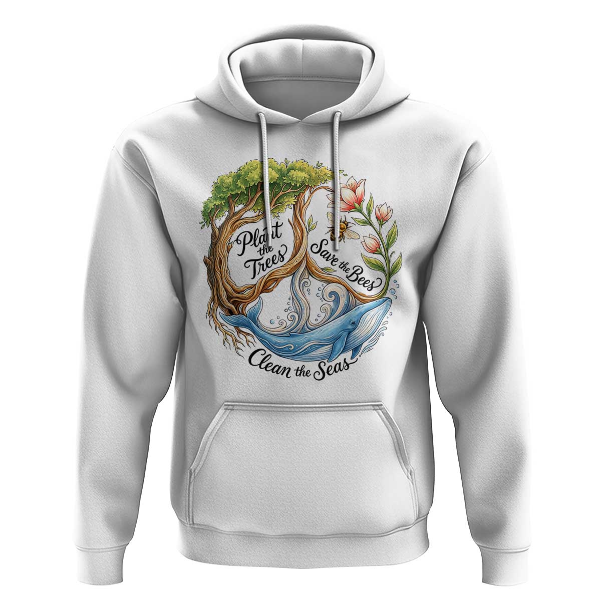 Plant The Trees Save The Bees Clean The Seas Hoodie Vintage Peace Sign Aesthetic Nature Lover Ocean Conservation